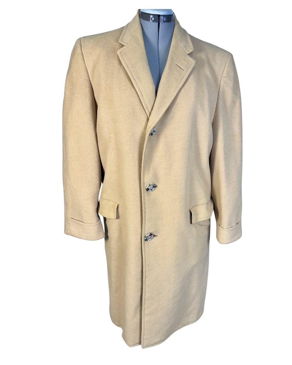 Vintage 50s Varsity Town Camel Single Breasted Wool Balmacaan Overcoat Size L
